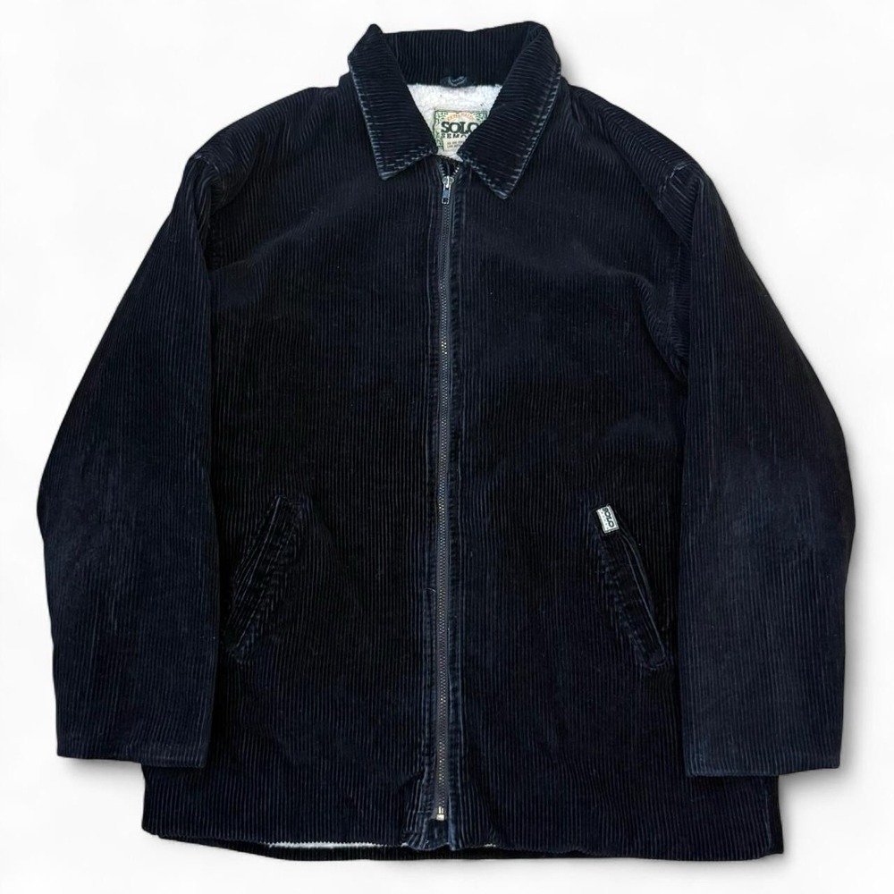 Vintage Solo Semore Black Corduroy Sherpa Lined Full Zip Jacket Men's Large 90s